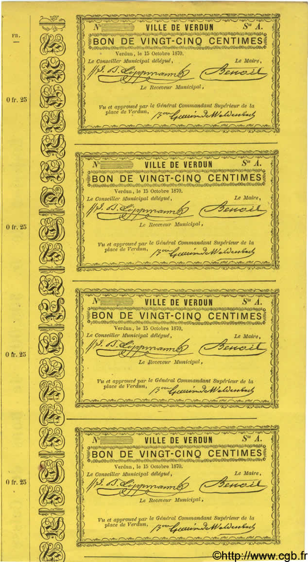 25 Centimes FRANCE regionalism and miscellaneous Verdun 1870 BPM.056.11a AU