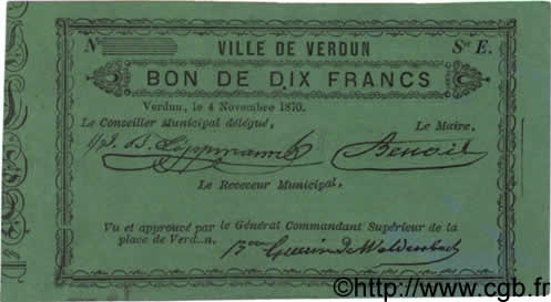 10 Francs FRANCE Regionalismus und verschiedenen Verdun 1870 BPM.056.12a VZ