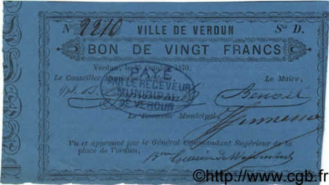 20 Francs FRANCE regionalismo y varios Verdun 1870 BPM.056.11d SC