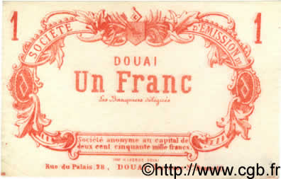 1 Franc FRANCE regionalism and miscellaneous Douai 1870 BPM.063.22a AU