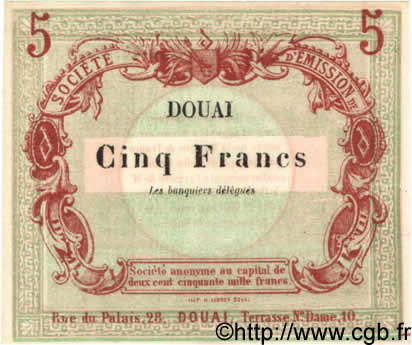 5 Francs FRANCE Regionalismus und verschiedenen Douai 1870 BPM.063.22b fST