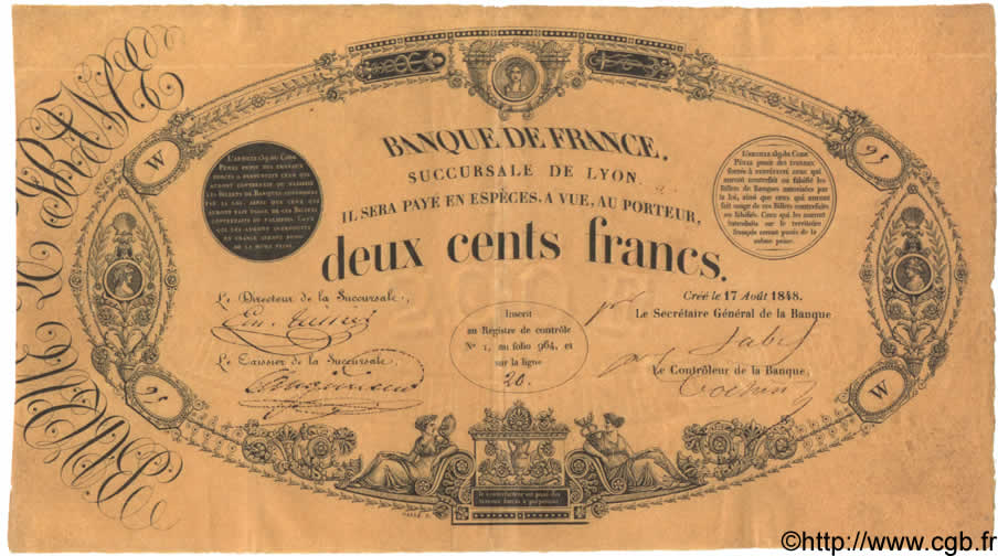 200 Francs 1848 Succursales FRANCIA  1848 F.A30.01 q.SPL a SPL
