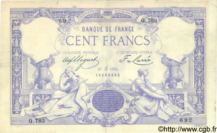 100 Francs 1882 FRANCIA  1885 F.A48.05 BB