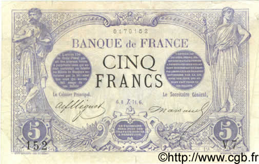 5 Francs NOIR FRANCE  1871 F.01.01 F+