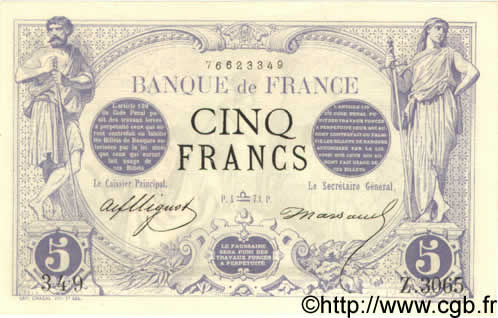 5 Francs NOIR FRANCE  1873 F.01.22 pr.NEUF