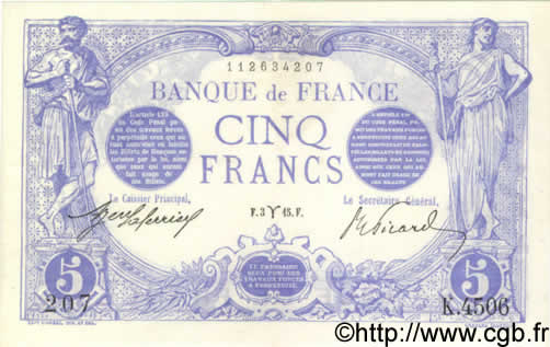 5 Francs BLEU FRANCIA  1915 F.02.25 SC