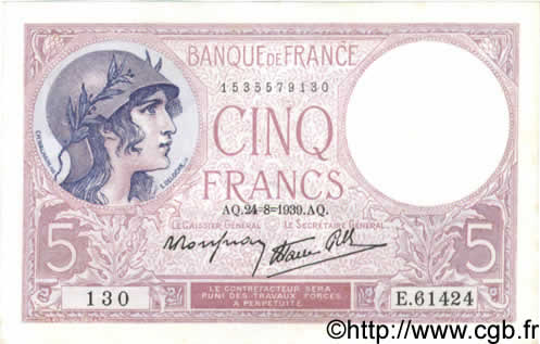 5 Francs FEMME CASQUÉE modifié FRANCIA  1939 F.04.07 q.FDC