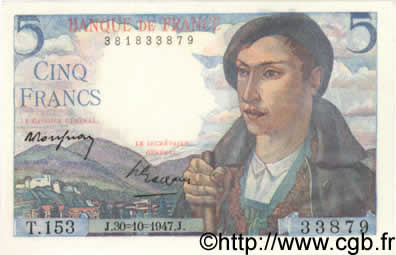 5 Francs BERGER FRANCE  1947 F.05.07 XF+