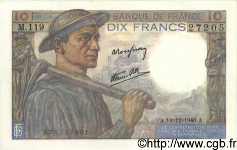 10 Francs MINEUR FRANCE  1946 F.08.16 UNC-
