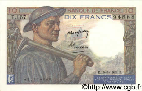 10 Francs MINEUR FRANKREICH  1949 F.08.20 ST