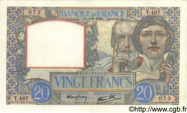 20 Francs TRAVAIL ET SCIENCE FRANCIA  1940 F.12.03 AU