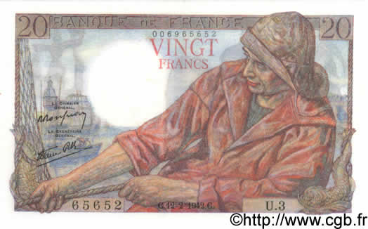20 Francs PÊCHEUR FRANCIA  1942 F.13.01 AU