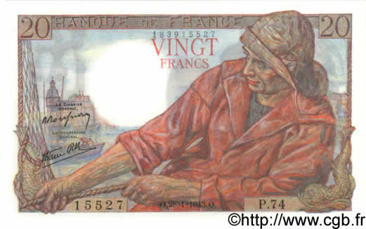 20 Francs PÊCHEUR FRANKREICH  1943 F.13.05 ST