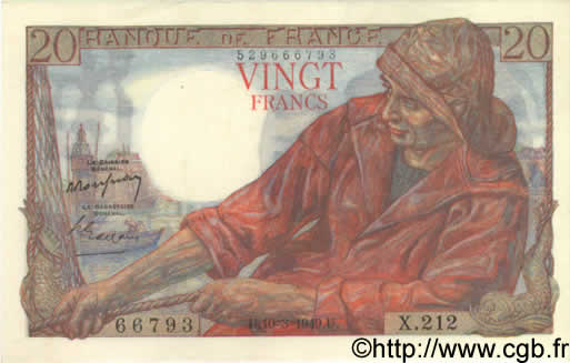 20 Francs PÊCHEUR FRANCIA  1949 F.13.14 q.FDC