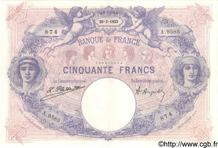 50 Francs BLEU ET ROSE FRANCE  1923 F.14.36 SUP+