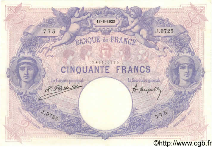 50 Francs BLEU ET ROSE FRANCIA  1923 F.14.36 SPL+