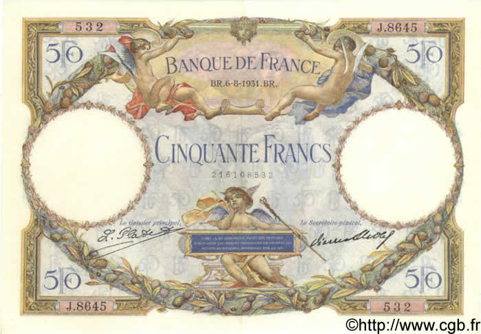 50 Francs LUC OLIVIER MERSON type modifié FRANCIA  1931 F.16.02 EBC+
