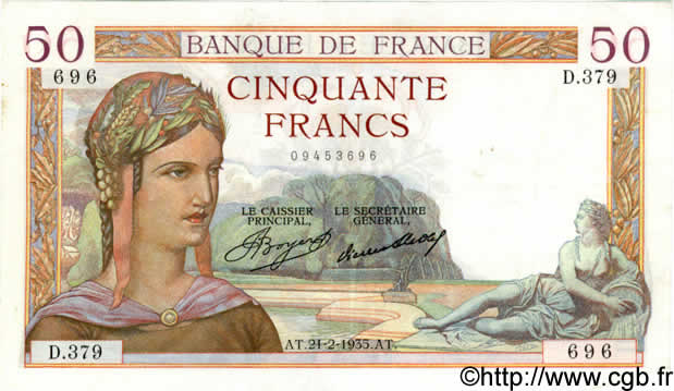 50 Francs CÉRÈS FRANKREICH  1935 F.17.04 VZ