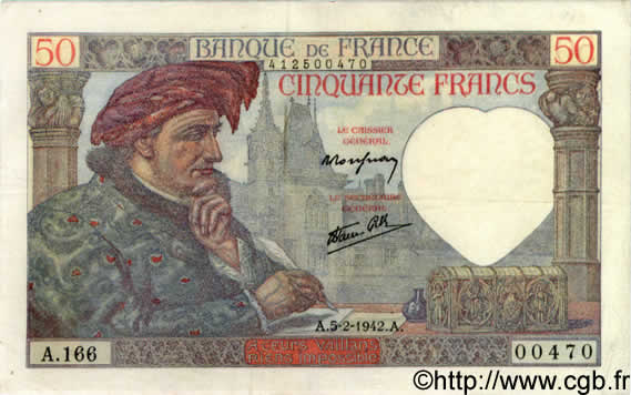 50 Francs JACQUES CŒUR FRANCIA  1942 F.19.19 BB