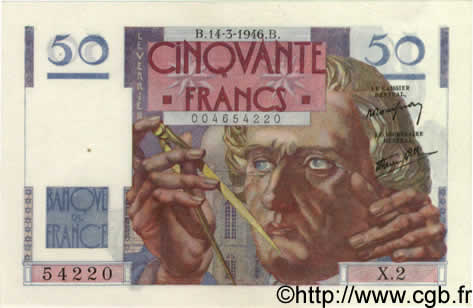50 Francs LE VERRIER FRANKREICH  1946 F.20.01 fST