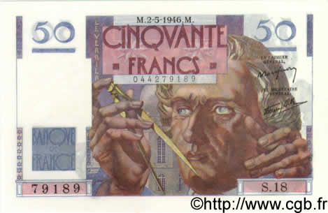 50 Francs LE VERRIER FRANCIA  1946 F.20.03 FDC