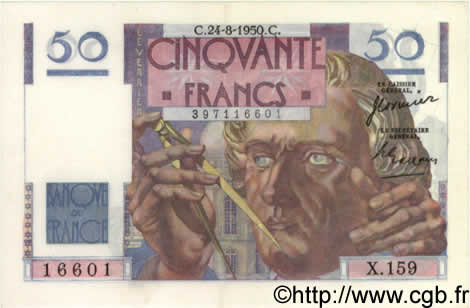 50 Francs LE VERRIER FRANKREICH  1950 F.20.16 VZ+