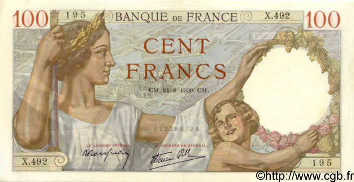 100 Francs SULLY FRANCIA  1939 F.26.05 q.SPL