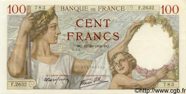 100 Francs SULLY FRANCIA  1939 F.26.10 SC+