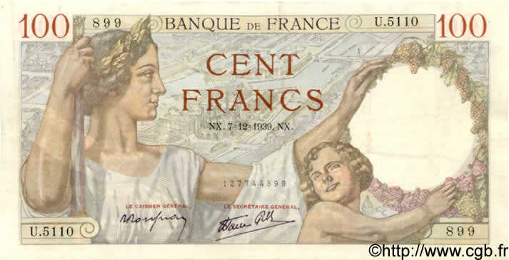 100 Francs SULLY FRANCIA  1939 F.26.17 MBC
