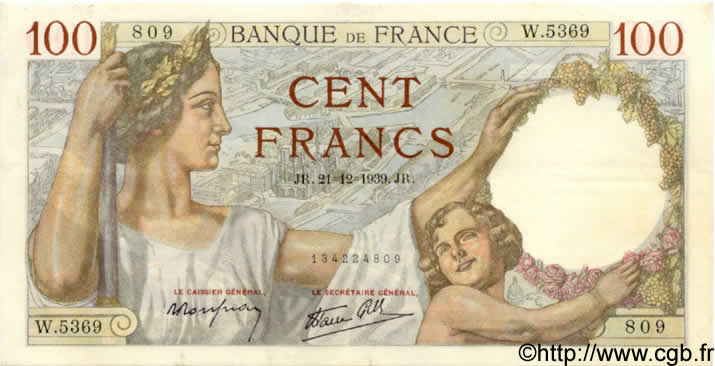 100 Francs SULLY FRANCIA  1939 F.26.18 SPL
