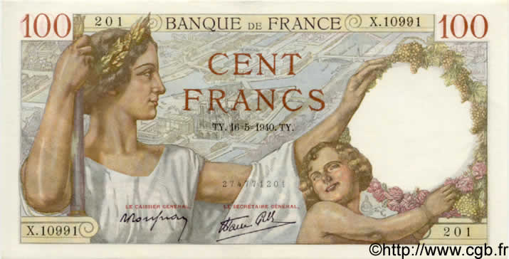 100 Francs SULLY FRANCIA  1940 F.26.29 q.AU