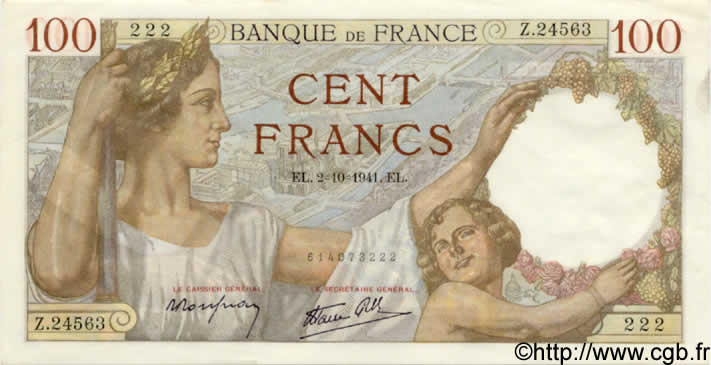 100 Francs SULLY FRANCIA  1941 F.26.58 SC+