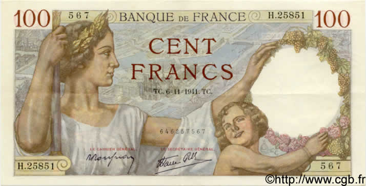 100 Francs SULLY FRANCIA  1941 F.26.60 EBC+