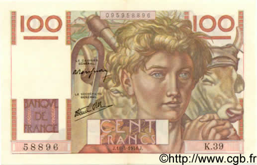 100 Francs JEUNE PAYSAN FRANCIA  1946 F.28.03 AU