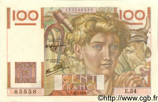 100 Francs JEUNE PAYSAN FRANCIA  1946 F.28.05 SC