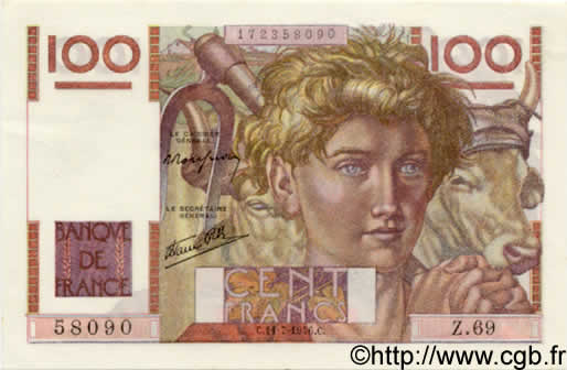100 Francs JEUNE PAYSAN FRANCIA  1946 F.28.06 FDC
