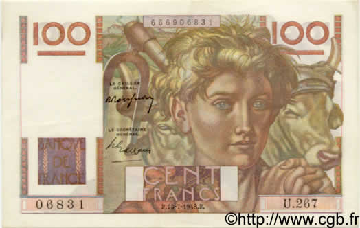 100 Francs JEUNE PAYSAN FRANCIA  1948 F.28.19 SC