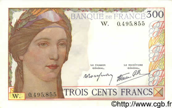 300 Francs FRANCE  1938 F.29.02 UNC-