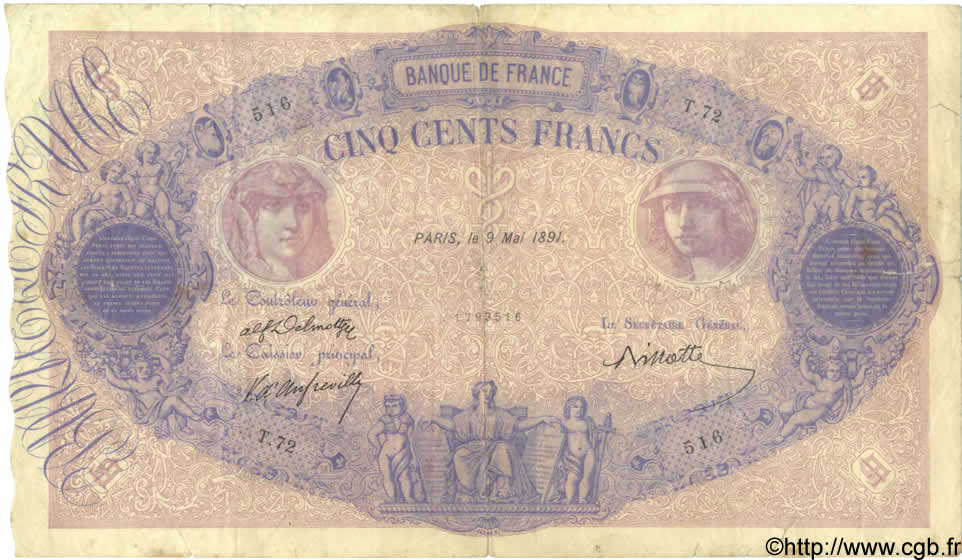500 Francs BLEU ET ROSE FRANCIA  1891 F.30.04 RC+
