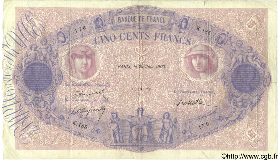 500 Francs BLEU ET ROSE FRANCIA  1900 F.30.10 BC+