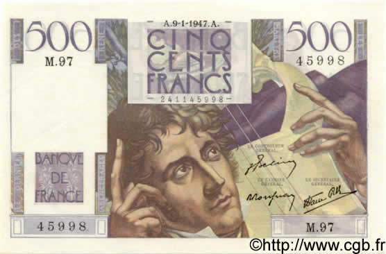500 Francs CHATEAUBRIAND FRANCE  1947 F.34.07 UNC-