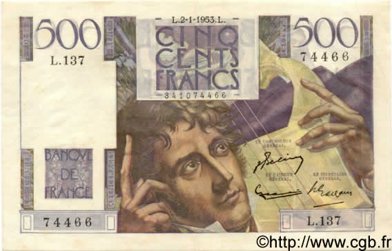 500 Francs CHATEAUBRIAND FRANCIA  1953 F.34.11 EBC