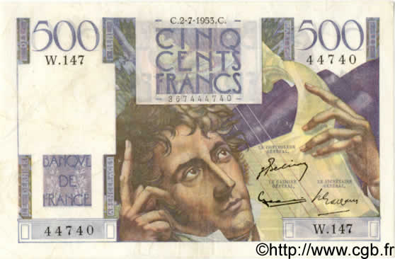 500 Francs CHATEAUBRIAND FRANCE  1953 F.34.13a TTB