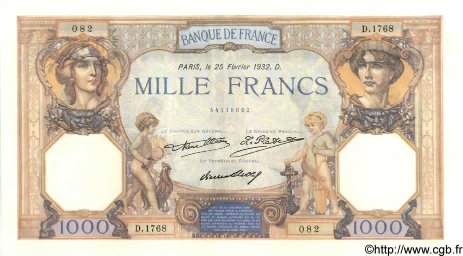1000 Francs CÉRÈS ET MERCURE FRANCIA  1932 F.37.07 AU