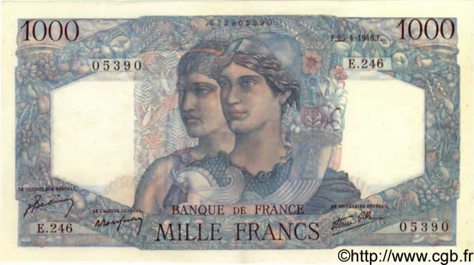1000 Francs MINERVE ET HERCULE FRANCE  1946 F.41.13 SPL
