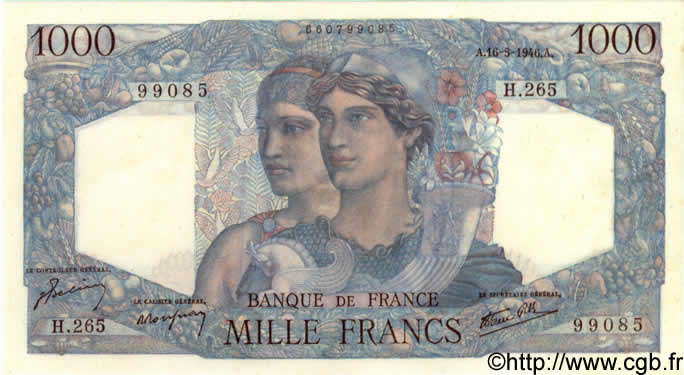 1000 Francs MINERVE ET HERCULE FRANCIA  1946 F.41.14 AU