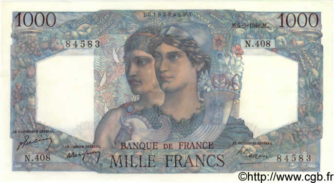 1000 Francs MINERVE ET HERCULE FRANCE  1948 F.41.20 AU-