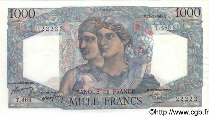 1000 Francs MINERVE ET HERCULE FRANCIA  1948 F.41.22 FDC