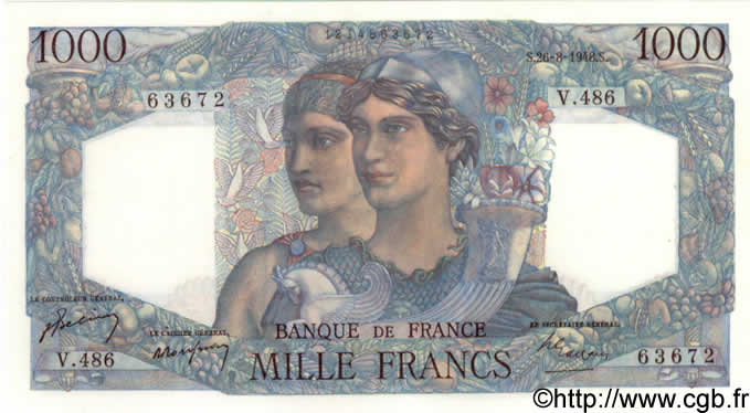 1000 Francs MINERVE ET HERCULE FRANKREICH  1948 F.41.23 fST+