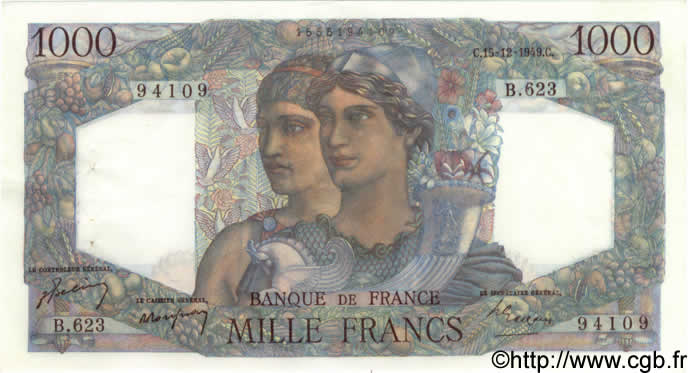 1000 Francs MINERVE ET HERCULE FRANCIA  1949 F.41.30 q.AU